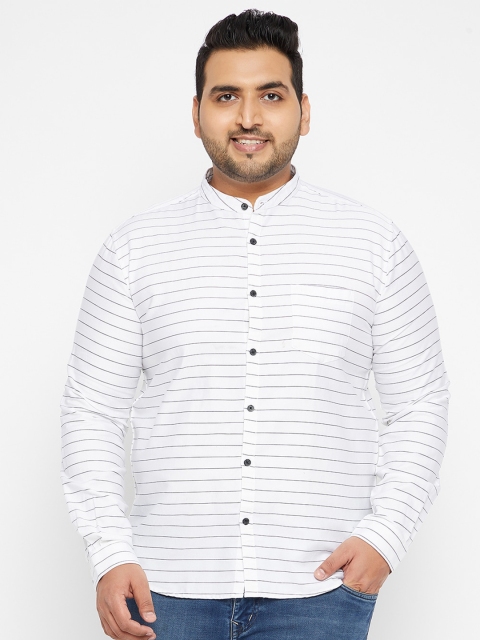 SHOWOFF Plus Men White Horizontal Stripes Striped Casual Shirt