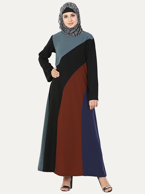 MOMIN LIBAS Women Black & Blue Solid Abaya