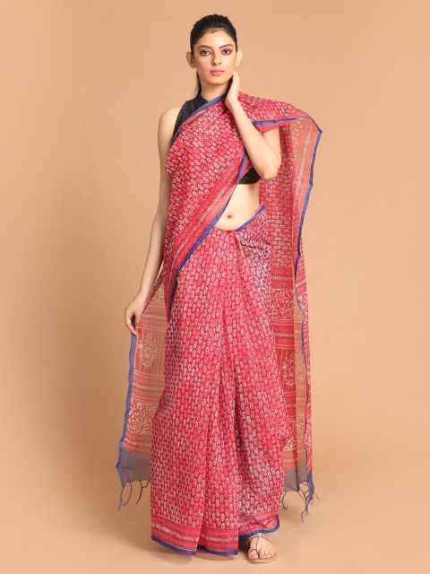Indethnic Maroon Printed Saree