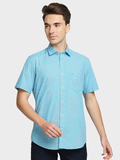 ColorPlus Men Blue Micro Checked Printed Casual Shirt