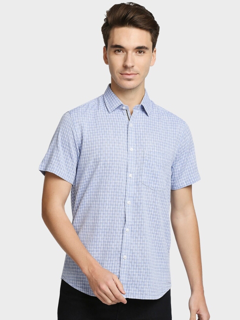 ColorPlus Men Blue Micro Checked Casual Shirt