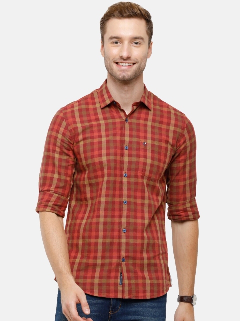 CAVALLO by Linen Club Men Red Tartan Checked Casual Shirt