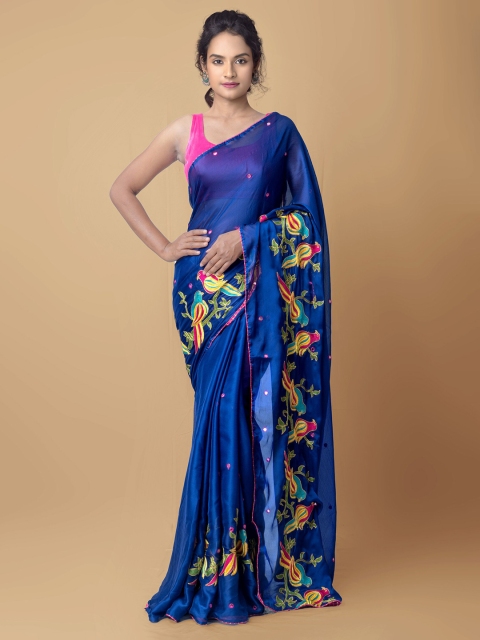 Unnati Silks Blue & Yellow Ethnic Motifs Patola Saree