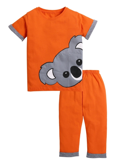 Hopscotch Boys Orange & Grey Organic Cotton Printed Top with Pyjamas
