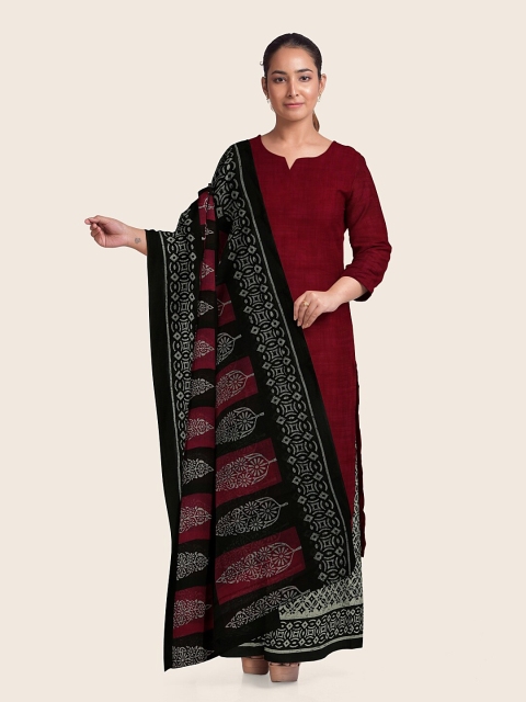 Pothys Maroon & Black Unstitched Dress Material