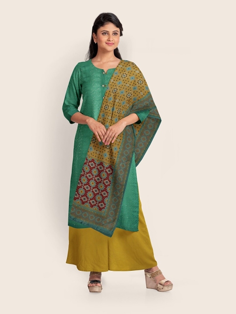Pothys Green & Yellow Embellished Unstitched Dress Material