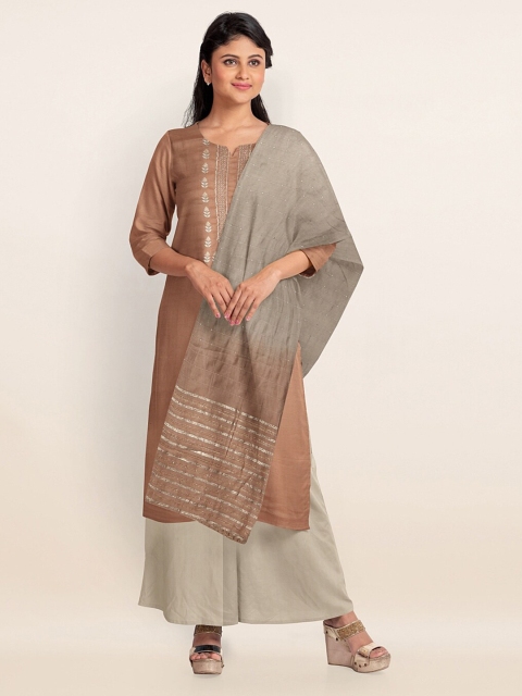 Pothys Brown & Grey Viscose Rayon Unstitched Dress Material