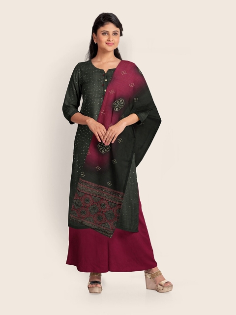 Pothys Navy Blue & Magenta Printed Unstitched Dress Material