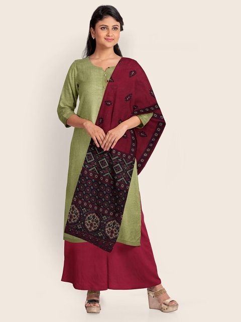 Pothys Green & Maroon Embellished Unstitched Dress Material