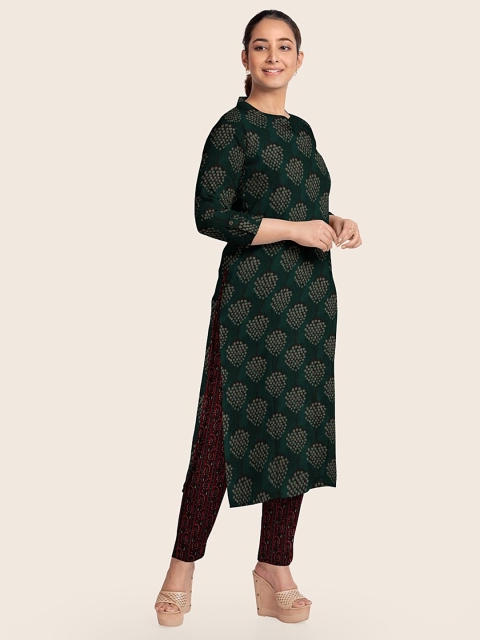 Pothys Green & Grey Printed Unstitched Dress Material