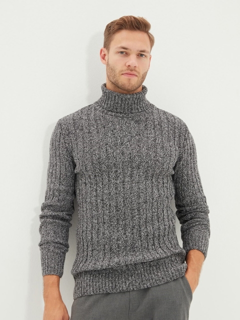 Trendyol Men Black & Grey Cable Knit Pullover