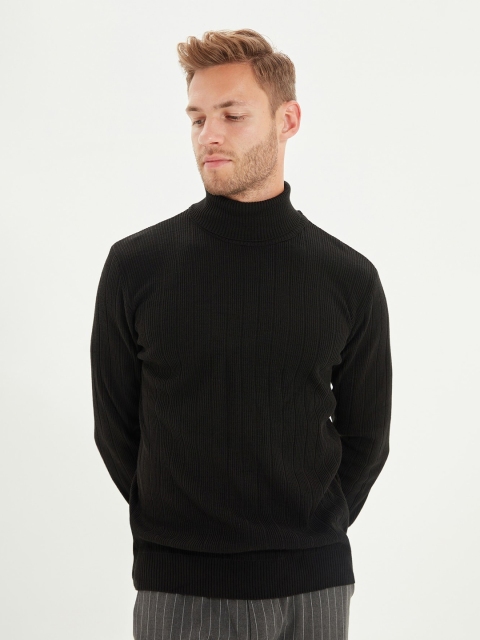 Trendyol Men Black Ribbed Pullover