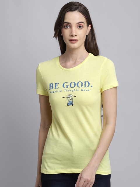 Free Authority Women Yellow & Blue Minions Printed T-shirt