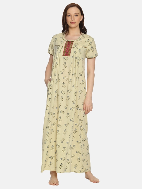Charak Green Printed Maxi Nightdress