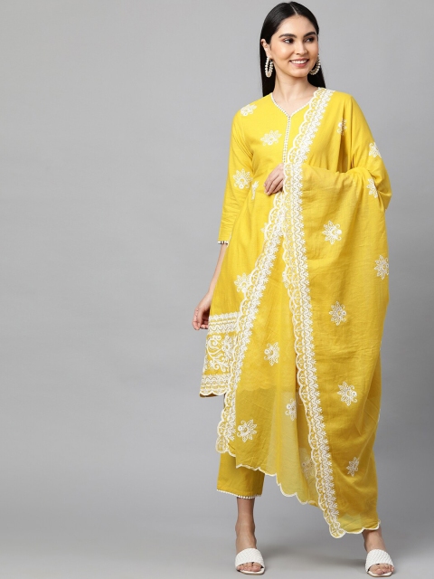 FASHOR Women Yellow Ethnic Motifs Embroidered Thread Work Pure Cotton Top with Trousers & With Dupatta
FASHOR Women Yellow Ethnic Motifs Embroidered Thread Work Pure Cotton Top with Trousers & With Dupatta