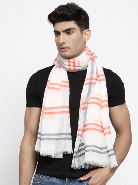 Calvadoss Men White & Orange Wool Striped Stole