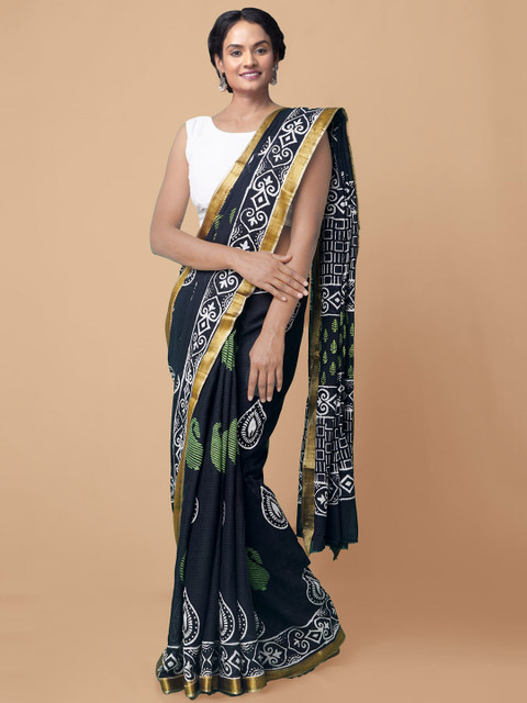 Unnati Silks Black Ethnic Motifs Printed Pure Handloom Hand Block Mulmul Cotton Saree
Unnati Silks Black Ethnic Motifs Printed Pure Handloom Hand Block Mulmul Cotton Saree