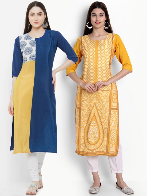 Ethnic basket Pack of 2 Women Blue & Mustard Yellow Ethnic Motifs Printed Crepe Kurta
Ethnic basket Pack of 2 Women Blue & Mustard Yellow Ethnic Motifs Printed Crepe Kurta