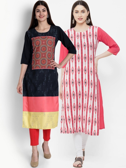 Ethnic basket Women Pack of 2 Multicoloured Printed Floral Crepe Straight Kurta, Multi
Ethnic basket Women Pack of 2 Multicoloured Printed Floral Crepe Straight Kurta, Multi