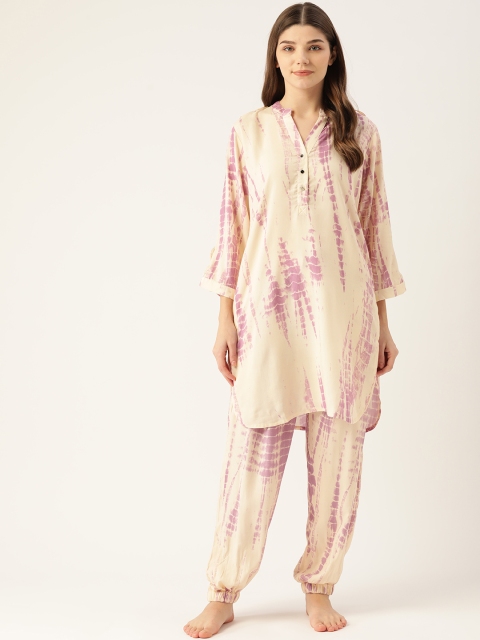 DREAMSS BY SHILPA SHETTY Women Cream-Coloured & Lavender Tie-Dye Print Pathani Night suit
DREAMSS BY SHILPA SHETTY Women Cream-Coloured & Lavender Tie-Dye Print Pathani Night suit
