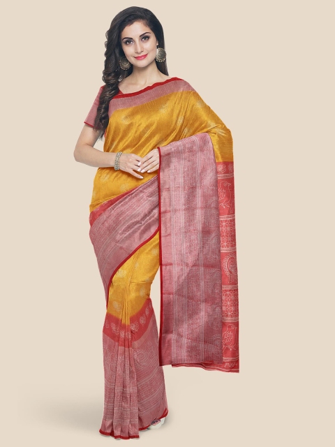 Kalamandir Yellow & Red Ethnic Motifs Printed Banarasi Saree