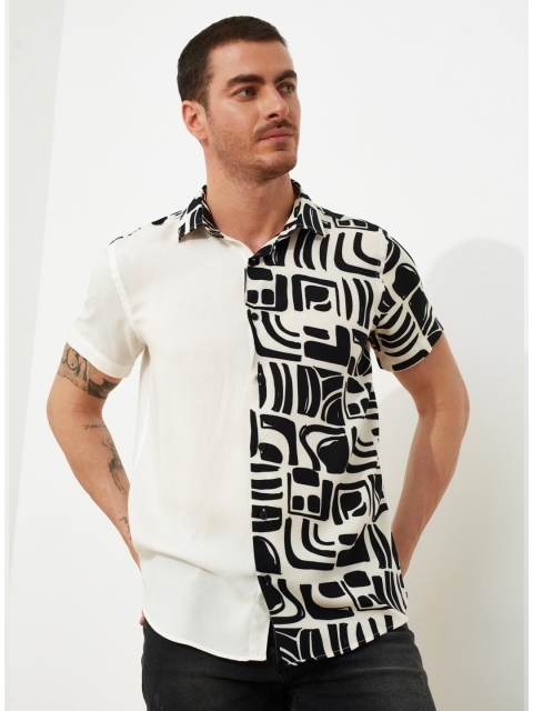 Trendyol Men Off White & Black Printed Casual Shirt