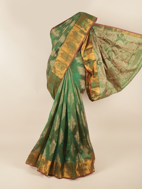 Pothys Green & Gold-Toned Ethnic Motifs Zari Saree