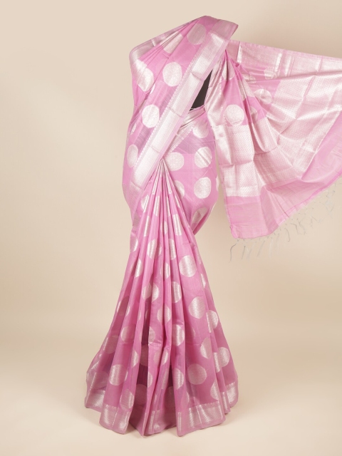 Pothys Pink & Silver-Toned Ethnic Motifs Zari Saree