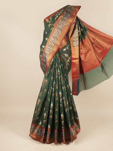 Pothys Women Green Printed Cotton Blend Saree