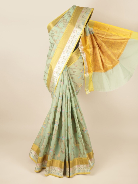 Pothys Women Green Cotton Blend Sarees