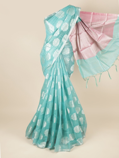 Pothys Blue & Pink Ethnic Motifs Zari Saree