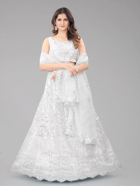 SHOPGARB White & Silver-Toned Embellished Mirror Work Semi-Stitched Lehenga & Unstitched Blouse With Dupatta
SHOPGARB White & Silver-Toned Embellished Mirror Work Semi-Stitched Lehenga & Unstitched Blouse With Dupatta