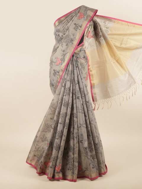 Pothys Grey & Pink Ethnic Motifs Zari Jute Cotton Saree