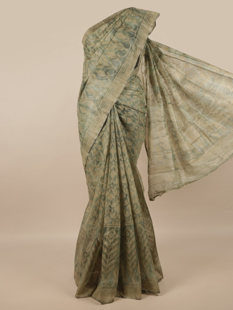 Pothys Green & Beige Ethnic Motifs Printed Saree