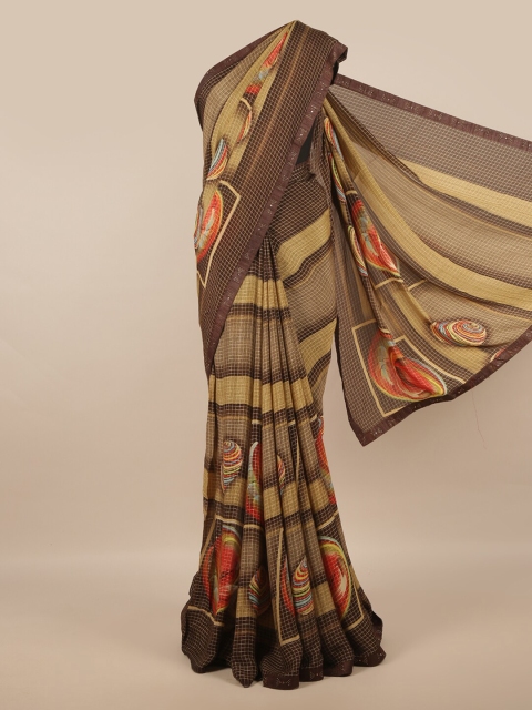 Pothys Brown & Beige Checked Saree