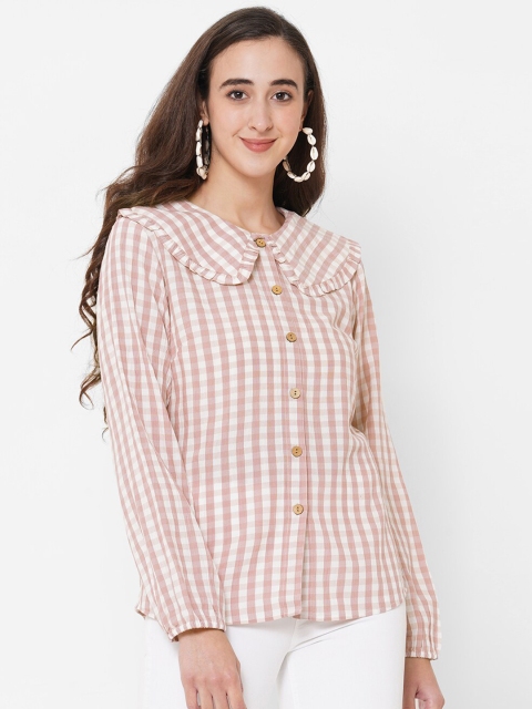 PAPA BRANDS Women Pink Checked Cotton Casual Shirt