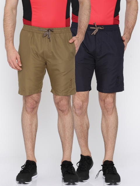 Sports52 wear Men Navy & Khaki Pack of 2 Solid Sports Shorts, Navy blue