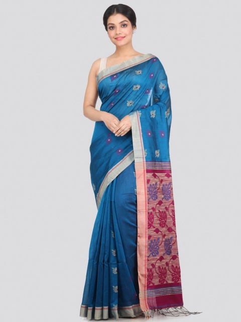 PinkLoom Blue & Red Floral Zari Saree
