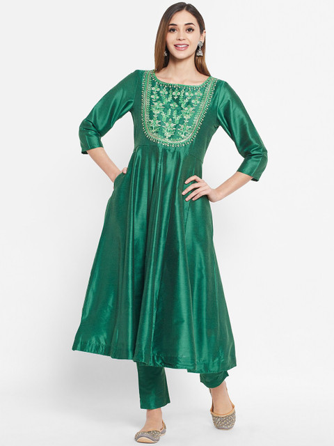 Ramas Women Green Floral Panelled Chanderi Silk Kurta with Trousers & With Dupatta
Ramas Women Green Floral Panelled Chanderi Silk Kurta with Trousers & With Dupatta