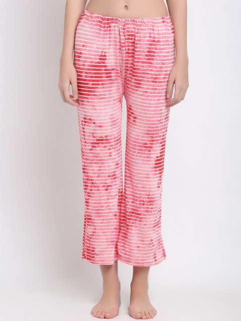 armure Women Pink & White Tie & Dye Striped Lounge Pants