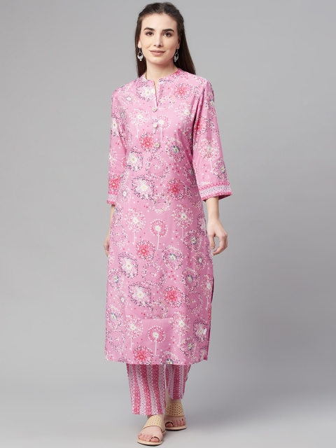 Ardozaa Women Pink Ethnic Motifs Printed Chanderi Silk Kurta with Trousers