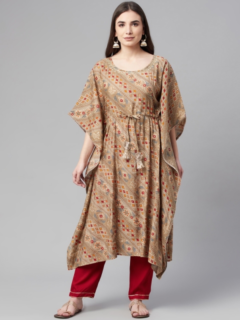 Ardozaa Women Coffee Brown Ethnic Motifs Printed Chanderi Silk Kaftan Kurta with Trousers
Ardozaa Women Coffee Brown Ethnic Motifs Printed Chanderi Silk Kaftan Kurta with Trousers