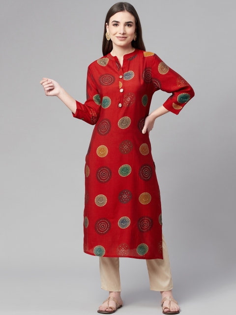 Ardozaa Women Maroon Geometric Printed Chanderi Silk Kurta