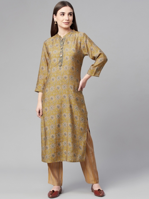 Ardozaa Women Mustard Yellow Ethnic Motifs Printed Chanderi Silk Kurta with Trousers
Ardozaa Women Mustard Yellow Ethnic Motifs Printed Chanderi Silk Kurta with Trousers