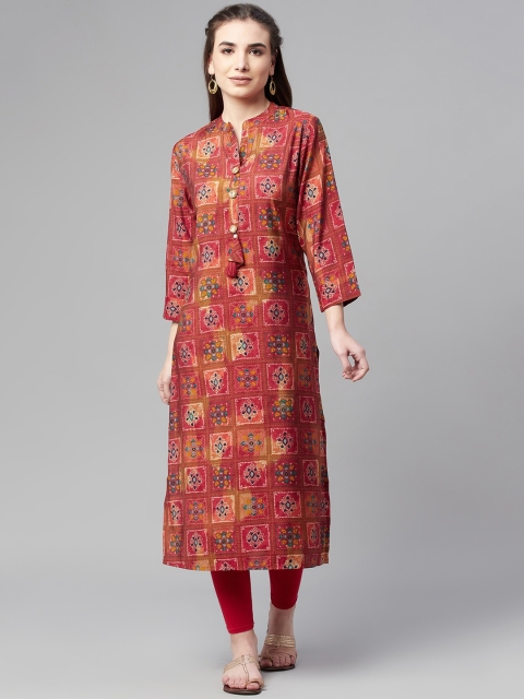 Ardozaa Women Red Ethnic Motifs Printed Chanderi Silk Kurta
