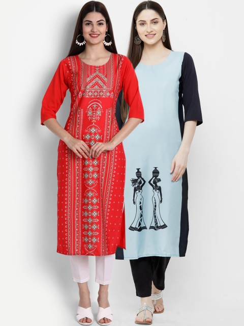 Ethnic basket Women Pack of 2 Multicoloured Printed Crepe Straight Kurta, Multi
Ethnic basket Women Pack of 2 Multicoloured Printed Crepe Straight Kurta, Multi