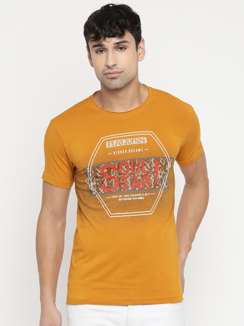 V2 Value & Variety Men Mustard Printed Cotton T-shirt
