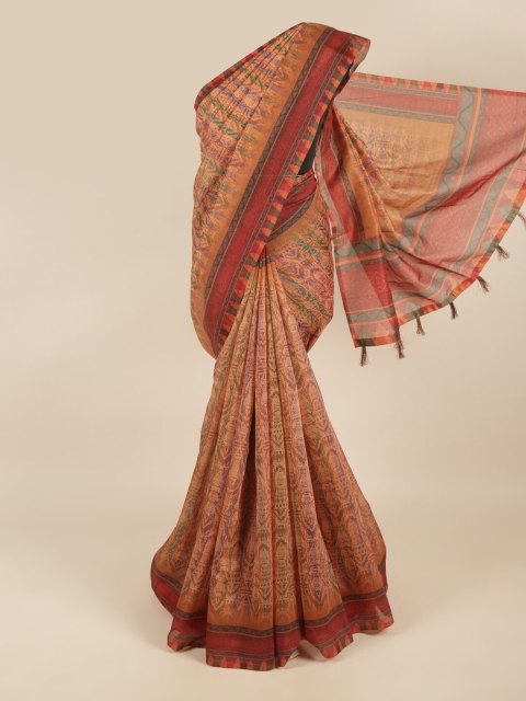 Pothys Red & Tan Abstract Printed Saree