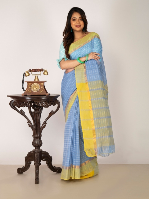 Unnati Silks Blue & Green Pure Cotton Handloom Sustainable Pavani Mangalagiri Saree
Unnati Silks Blue & Green Pure Cotton Handloom Sustainable Pavani Mangalagiri Saree