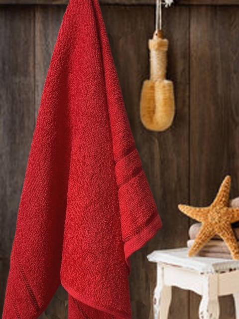 Aura Red Solid Cotton 380 GSM Thin Bath Towel